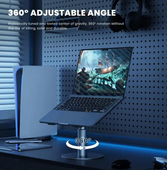 Laptop Cooling Stand with Aluminum Alloy Holder – 360° Swivel & Adjustable, Semiconductor Cooler & Rapid Cooling 50–86°F